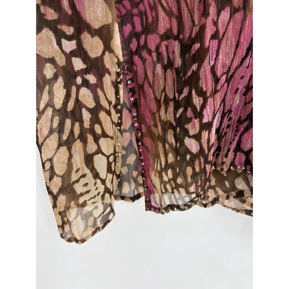 Chico’s Silk Embellished Animal Print Tunic Top Size XL Beaded Pink Brown Y2K - Picture 4 of 9